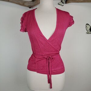 Peppe Peluso raspberry wrap blouse ruffled sleeves